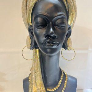Busto Decorativo "Reina Africana" | Resina Negro y Dorado