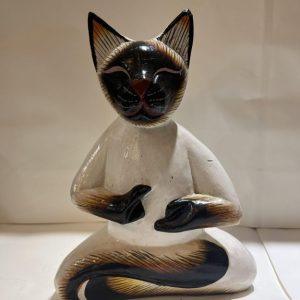 Figura Decorativa "Gato Zen" | Madera Tallada Estilo Siamés